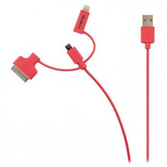 Cablu alimentare si sincronizare USB 2.0 A tata - micro B tata cu adaptor lightning si Apple Dock 30 pini, 1.0 m, rosu foto