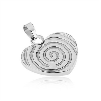 Pandantiv din oţel de culoare argintie, inimă simetrică cu spirală gravată foto