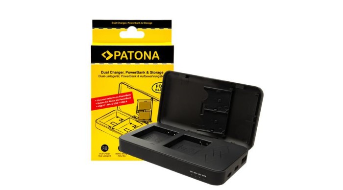 PATONA &Icirc;ncărcător dublu pentru Panasonic DMW-BLG10 DC-TX2 DMC-GF3K DMCGX7 DMC-ZS110 cu funcție power bank și stocare card de memorie