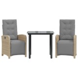 Set bistro cu perne, 3 piese, bej, poliratan
