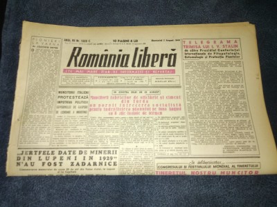 ZIARUL ROMANIA LIBERA 7 AUGUST 1949 foto