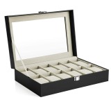 SONGMICS Cutie depozitare ceasuri cu 12 compartimente, capac din sticla, interior catifea, 30x21x9 cm, negru Household NewTrend