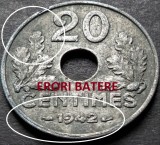 Cumpara ieftin Moneda istorica 20 CENTIMES - FRANTA, anul 1942 * cod 3863 - ERORI de BATERE