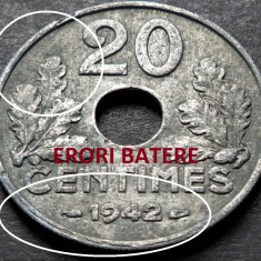 Moneda istorica 20 CENTIMES - FRANTA, anul 1942 * cod 3863 - ERORI de BATERE