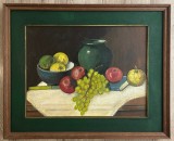 Tablou rustic 1972 Natură Statică cu Fructe pictura ulei &icirc;nrămat 42x52cm, Natura statica, Altul