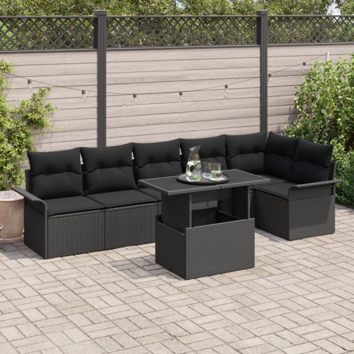 Gossi set de canapea de gradina cu 7 piese cu perne, negru, ratan polimeric