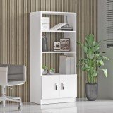 Biblioteca Farya cu 2 usi si 4 rafturi, Alb, 64x140x36 cm