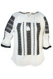 Bluza dama casual R 124, marime 2XL, alb/auriu metalizat, Bumbac
