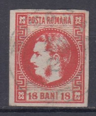 ROMANIA 1868 LP 24 REGELE CAROL I CU FAVORITI 18 BANI ROSU STAMPILAT foto