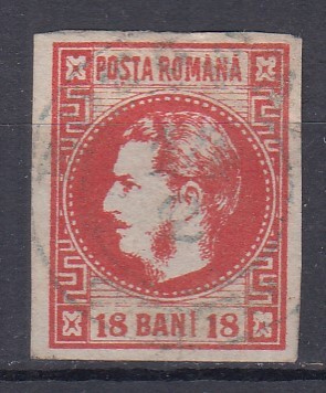 ROMANIA 1868 LP 24 REGELE CAROL I CU FAVORITI 18 BANI ROSU STAMPILAT foto
