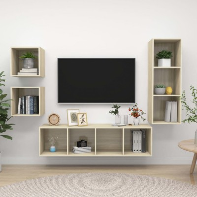 vidaXL Set de dulapuri TV, 4 piese, stejar sonoma, lemn prelucrat foto