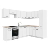 Praktik 360 bucatarie de colt, corp alb fata alba, mobilier modular extensibil, design modern, dulap alb, 360cm latime