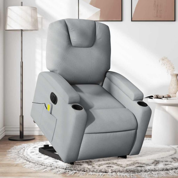 vidaXL Fotoliu electric masaj rabatabil cu ridicare, gri &icirc;nchis textil