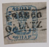 Romania 1858 - Cap de Bour 40 parale pe hartie gri-albastrui ,semnat KOSACK