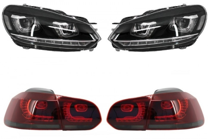 Faruri LED VW Golf 6 VI (2008-2013) Design Golf 7 3D U Design Semnal LED Dinamic cu Stopuri LED R20 Performance AutoTuning