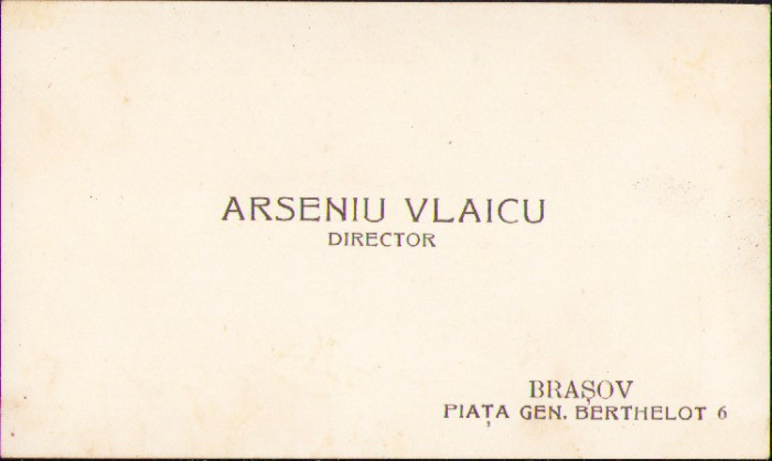 HST A1865 Carte de vizită Arsenie Vlaicu director școala comercială Brașov