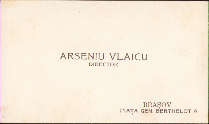 HST A1865 Carte de vizită Arsenie Vlaicu director școala comercială Brașov