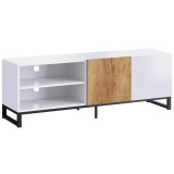 HOMCOM Comodă TV cu Rafturi Reglabile și Ușă Soft-Close, PAL și Oțel, 140x36,5x50 cm, Alb și Stejar | Aosom Romania