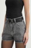 Cumpara ieftin Rotate pantaloni scurti jeans femei, culoarea gri, cu imprimeu, high waist