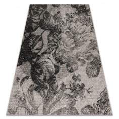 Covor sisal Floorlux 20491 Flori argintiu si negru, 140x200 cm