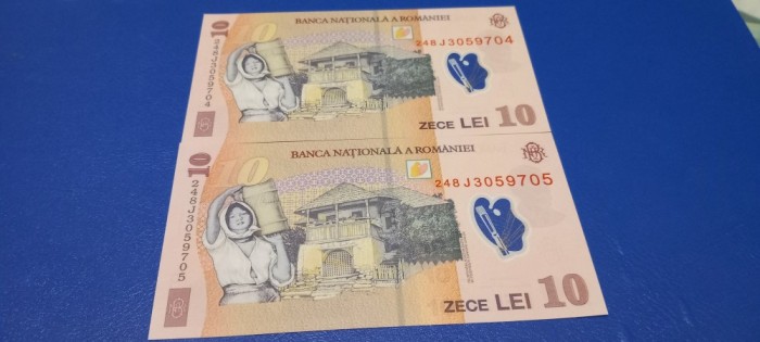 2 bancnote 10 lei 2024 UNC Nicolae Grigorescu Serii consecutive