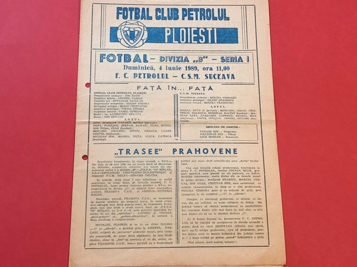 Program meci fotbal PETROLUL PLOIESTI - CSM SUCEAVA (04.06.1989)