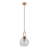 Cumpara ieftin Lampă suspendată Luton, sticlă transparentă, soclu de culoarea cuprului, formă sferică, 20 cm, cablu din material textil 150 cm