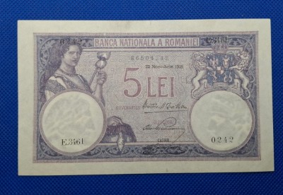5 lei 1928 , serie E.3461 0242, stare excelenta foto