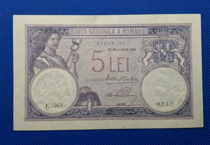 5 lei 1928 , serie E.3461 0242, stare excelenta