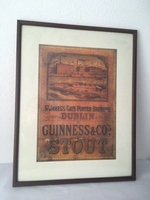 Tablou reclama bere vintage Guinness, inramat, 43x56 cm, decor bar, pub