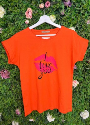 Tricou Orange din Bumbac, I Love you foto