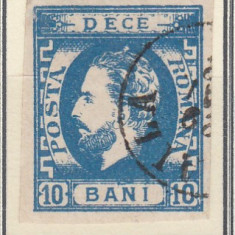 ROMANIA1871 LP 31 b REGELE CAROL I CU BARBA 10 BANI ALBASTRU T5 EROARE STAMPILAT