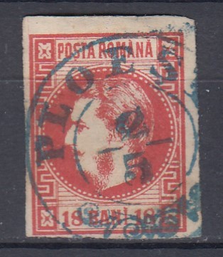 ROMANIA 1868 LP 24 CAROL I CU FAVORITI VALOAREA 18 BANI ROSU STAMPILA PLOIESTI foto