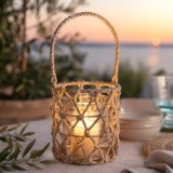 Vază decorativă din sticlă &icirc;n coș &icirc;mpletit, &Oslash;12x13cm, CMCLASS