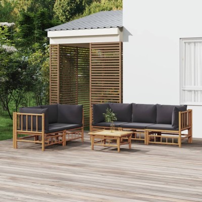 vidaXL Set mobilier de grădină cu perne gri &amp;icirc;nchis, 6 piese, bambus 3155218 foto