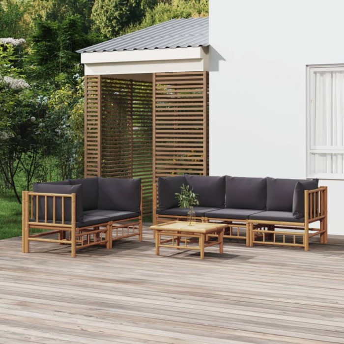 vidaXL Set mobilier de grădină cu perne gri &icirc;nchis, 6 piese, bambus 3155218