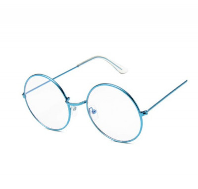 Ochelari rotunzi rama metal albastra lentila antiradiatii transparenta unisex foto