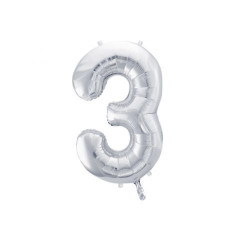Balon folie cifra 3 argintiu 86 cm