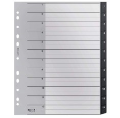 Separataore pentru mape Leitz Index, 1-12 file numerice, A4, plastic reciclat 90%, negru - RESIGILAT