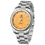 Ceas barbatesc BENYAR BY-5185, cadran galben, automatic, mecanic, luxury sport, otel inoxidabil, 10Bar, calendar complet