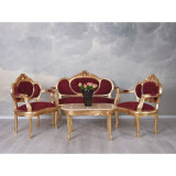 Set baroc din lemn auriu cu tapiterie rosie CAT499A35, Sufragerii si mobilier salon