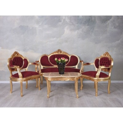 Set baroc din lemn auriu cu tapiterie rosie CAT499A35 foto