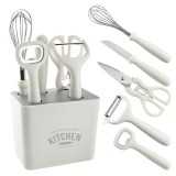 Pachet eMazing de 6 ustensile de bucătărie, include suport, desfăcător de conserve, curățător de legume, foarfecă, cuțit, tel, fabricate din ABS și oț