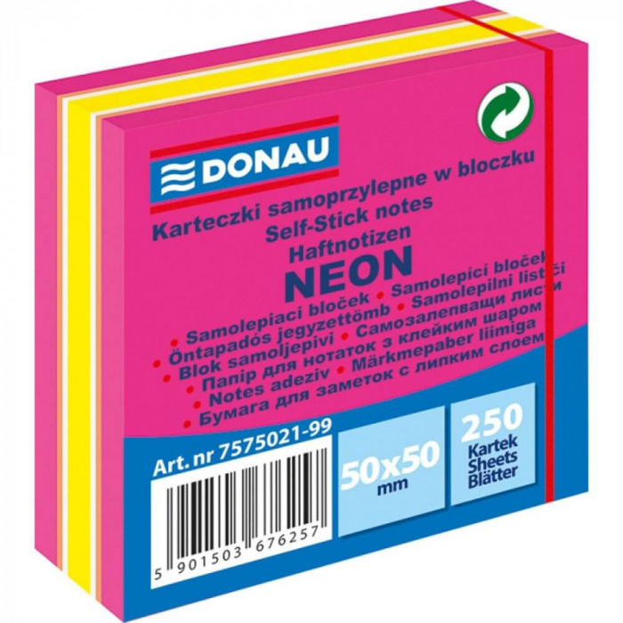 Cub Notite Adezive DONAU, 5x5 cm, 250 File/Set, Multicolor Roz/Galben, Cub Hartie, Notite de Hartie Adeziva, Post-it, Sticky Notes, Accesorii Birou