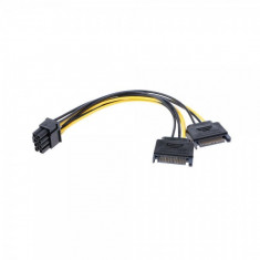 Cablu convertor alimentare PCI-E 8 (6+2) pini tata la 2 x SATA 15 Pini tata, 20 cm foto