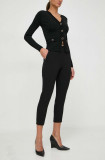 Elisabetta Franchi pantaloni femei, culoarea negru, fason tigareta, high waist