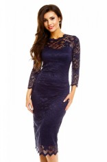 X661-444 Rochie midi din dantela cu maneci lungi