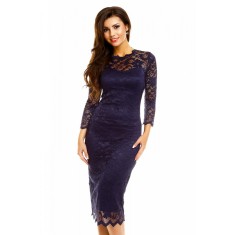 X661-444 Rochie midi din dantela cu maneci lungi