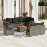 vidaXL Set canapele de grădină, 9 piese, cu perne, gri, poliratan 3259414
