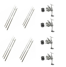 Set 4 Lansete 3, 90m, 3, 5 LBS, 3 Segmente si 4 Mulinete Tambur 8000 Metalic